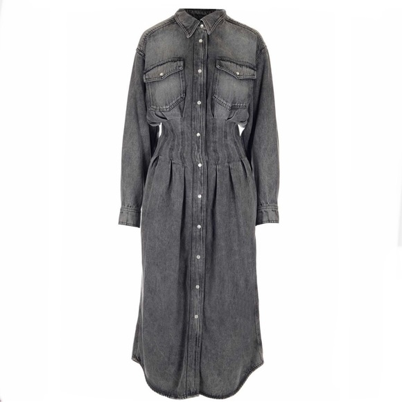 $770 ETOILE ISABEL MARANT Tomie Denim Button Maxi Dress - Picture 3 of 3